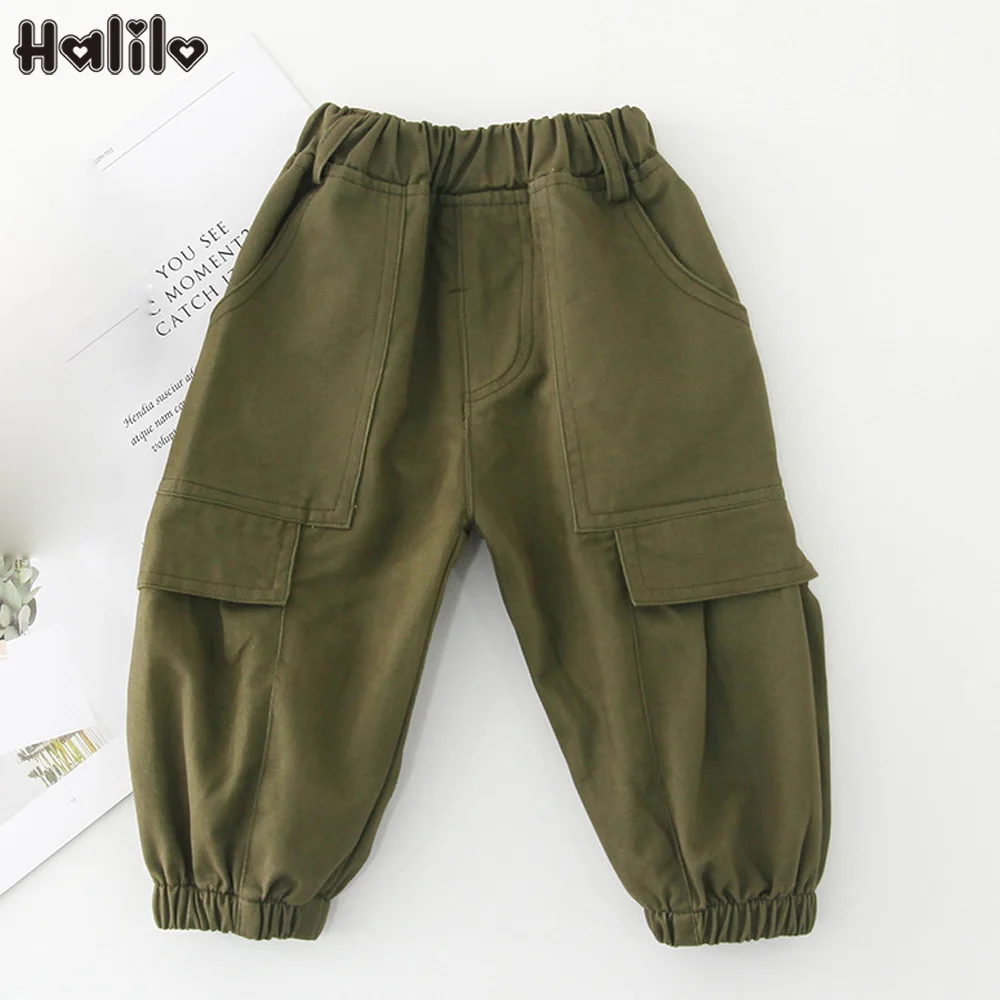 Halilo/Новинка года; хлопковые осенние штаны для мальчиков; повседневные брюки для маленьких мальчиков с большими карманами; свободная детская одежда; детские леггинсы