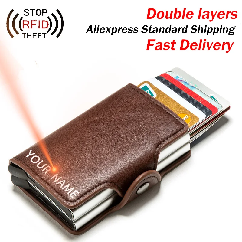Wallet Card-Holder Aluminum-Box Business Credit RFID Unisex for Men Double-Layer Engraving