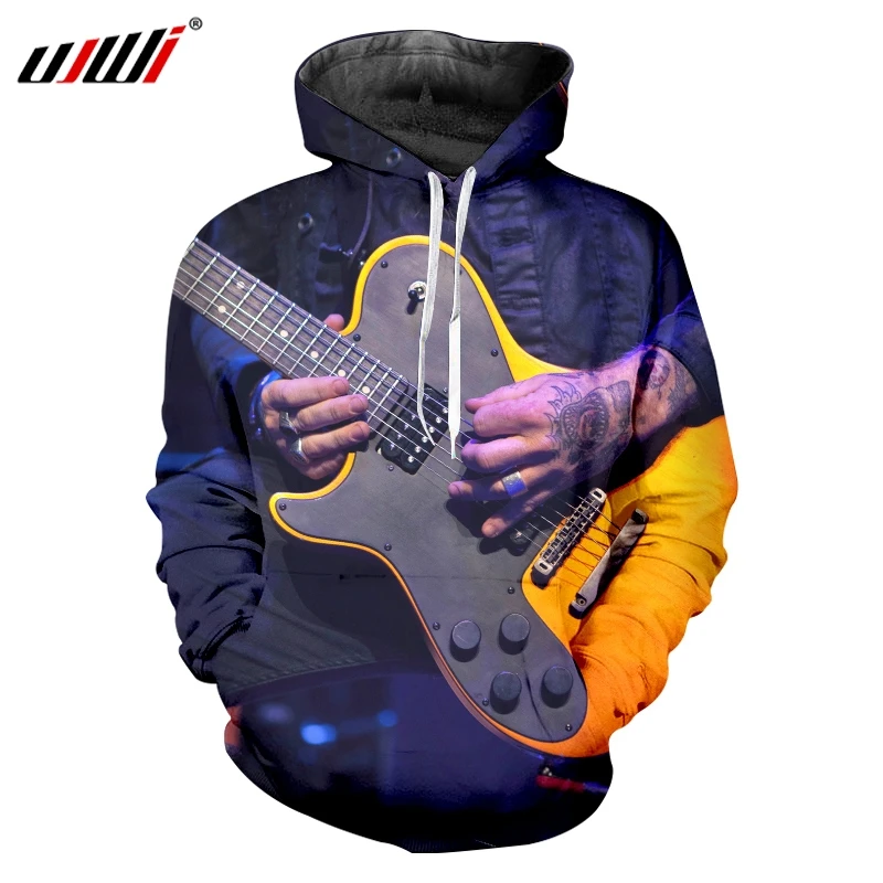 

UJWI Fall Winter Men's Hiphop Streetwear Tracksuits Unisex Long Sleeve O-neck Jumpers Print Rock Guitar 3D Sweatshirt Hoodies