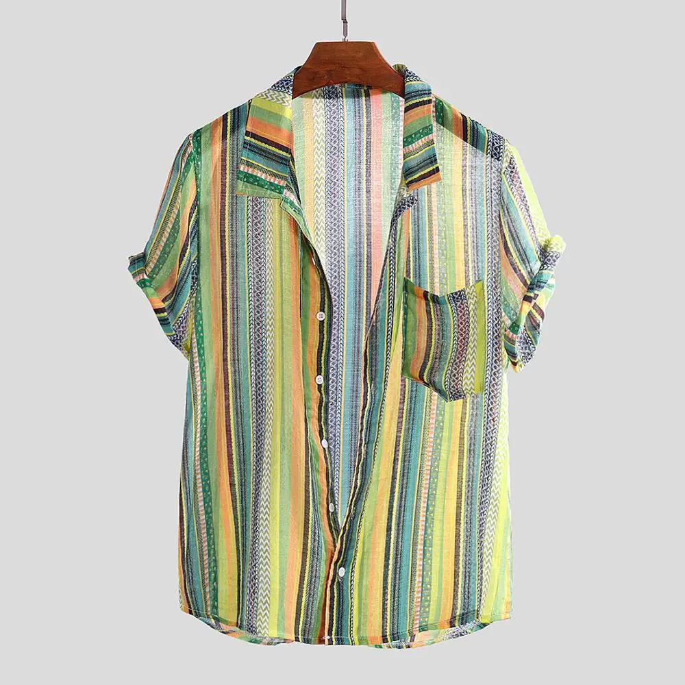 Повседневные рубашки разноцветная полосатая рубашка поло топ с коротким рукавом