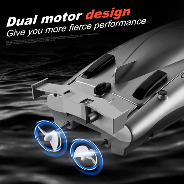 2.4G RC Boats 25KM/H High Speed Racing Boat 2 Channels Dual Motor Remote Control Boats for Kids Adult Racing Boat Silver Black 4