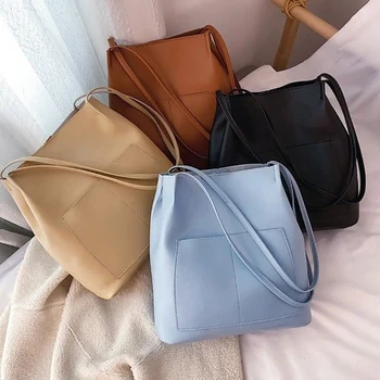 

Fashion Bucket Shoulder Bag Female Drawstring Messenger Bag Female Leather Handbag Large Capacity PU Female Bag