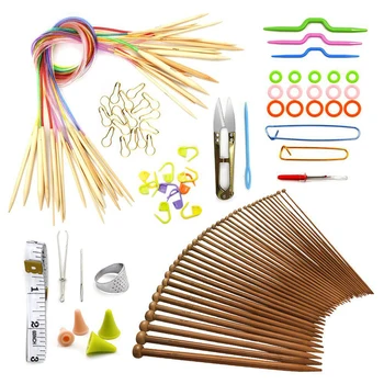 

Bamboo Knitting Needles Set With Colored Tube Weaving Tools Kits For DIY Craft Yarn Sewing Tools Accessories Crochet Hooks Set