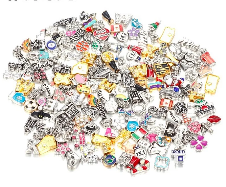 

50PCS Floating Charms Alloy Heart Charm Fit Living Memory Glass Floating Locket Pendant Mixed Floating Charms