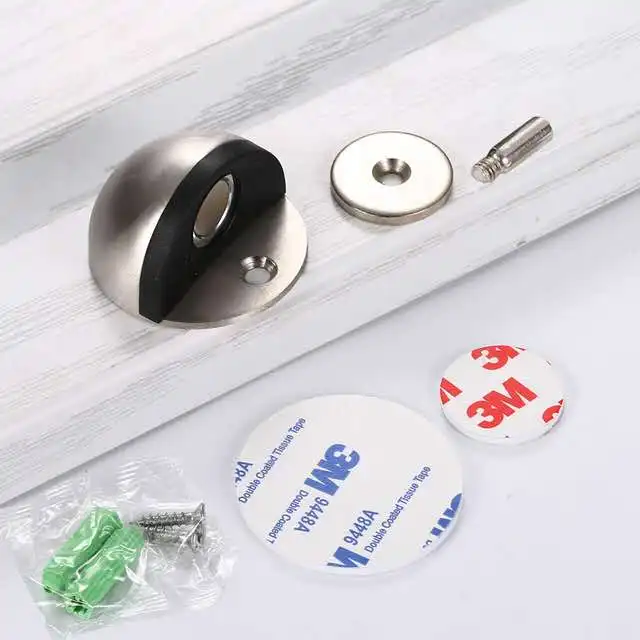 Stainless Steel  magnetic door stopper dual catch no punching  door bumper  wedge wall door stopper single hole-ss