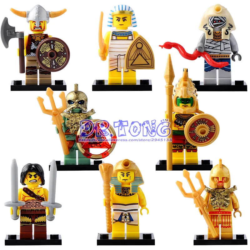 

50pcs Building Blocks Super Heroes Medieval Egyptian Warrior Barbarian Pharaoh Atlantis Mummy Bricks Children Gift Toys X0161