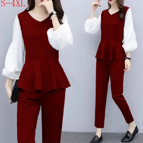 

4xl Plus Size Two Piece Set Women 2 Piece Set Top And Pants Women's Suit Ensemble Femme Deux Pieces Conjunto Feminino Korean Set