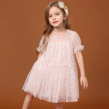 

New Summer Girls Princess Castle Dress Kids Bling Star Printing Party Clothes Children Kids Stage Show Costume Girl Sweet Gown