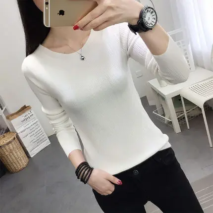 OHCLOTHINGnew style2019, короткий рукав, хлопок, круглый вырез, свитер, Женский рукав, голова, рукав, рубашка, пять, Одноцветный, плотный свитер, тонкий, ремонт - Цвет: c-white