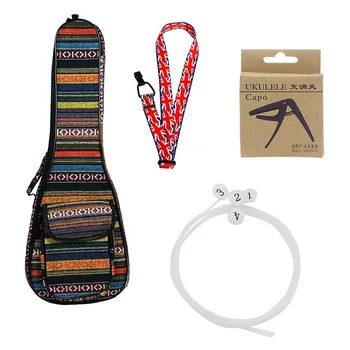 

4Pcs/Set Ukulele Accessory 23 Inch Ukulele Bag Case Backpack 6mm Cotton Padding with Strings + Capo + Strap