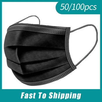 

50/100pcs Black Disposable Mask 3-Layer Non-woven Face Mask Anti-dust Protective Mouth Caps Anti-pollution Masks mascarillas