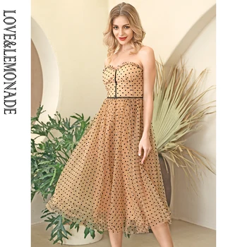 

LOVE&LEMONADE Nude Color Tube Top Lace Stitching A-Line Polka Dot Party Dress LM82709