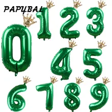 2 шт. 32 дюйма зеленый номер воздушные шары с золотой короной день рождения фольги воздушный шар для Бэйби Шауэр День рождения украшения Дети Globos