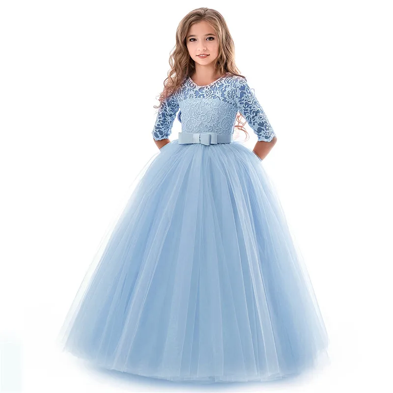 Новое Кружевное платье принцессы Винтаж вышивка длинное платье на выпускной для девочек в цветочек Детские платья Одежда для девочек подростковая одежда на 6-10 14Y