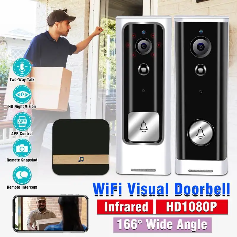 Timbre de puerta inteligente inalámbrico con WIFI, 1080P, 20MP, detección de movimiento, timbre de puerta de teléfono, cámara HD, intercomunicador de vídeo de seguridad