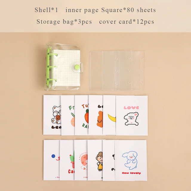 Cute Transparent Mini Loose-leaf Notebook Creative Portable Pocket Hand Book 3 Ring Binder Kawaii School Supplies Stationery Green