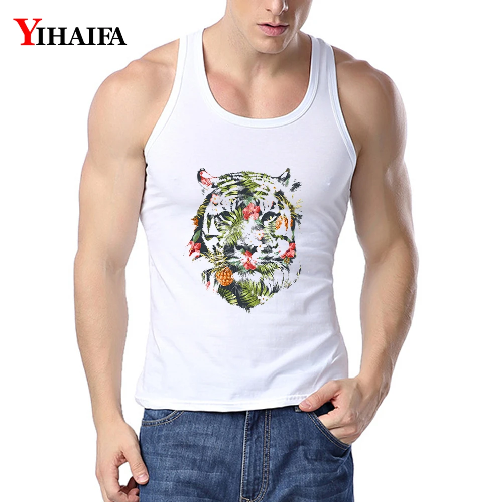 

YIHAIFA Mens GYM Vest Floral Tiger Printed Singlet Bodybuilding Tank Top Men Fitness Shirt Hip Hop Sleeveless Tops
