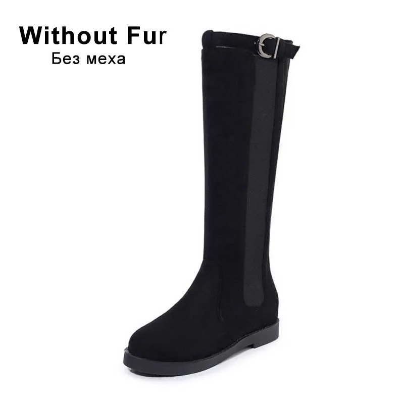 Taoffen Women Retro Knee High Boots Winter Fur Keep Warm Motorcycle Boots Punk Sexy Brand Shoes Women Footwear Size 32-43 - Цвет: black2 without fur