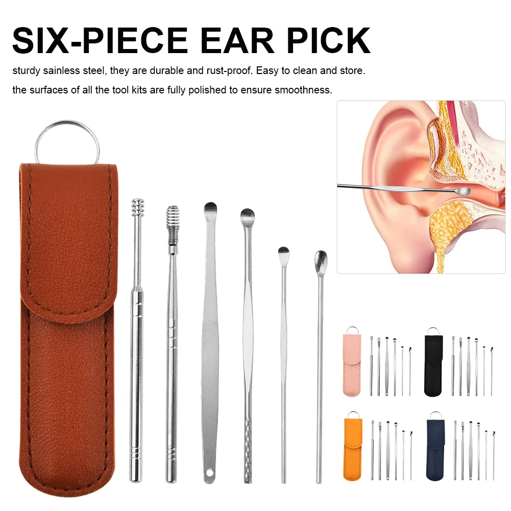 6PCS Ear Cleaner Wax Removal Tool Earpick Sticks Earwax Remover Curette Ear Pick Cleaning Ear Cleanser Spoon Health Care Earpick