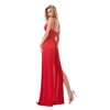 Sexy Deep V Neck Backless Maxi Dress 2 High Splits Dress Red Satin Floor Length Open Back Night Club Party Dress ► Photo 2/6