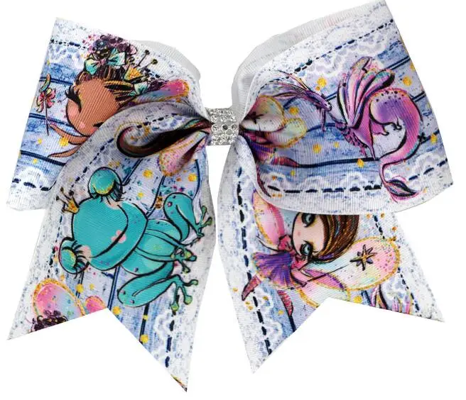 7 Inch LION COW unicorn Cheer Bows with Elastics for Girls Printed Ribbon Hair Holder with Bowknot Kids Hair Accessories 2PCS