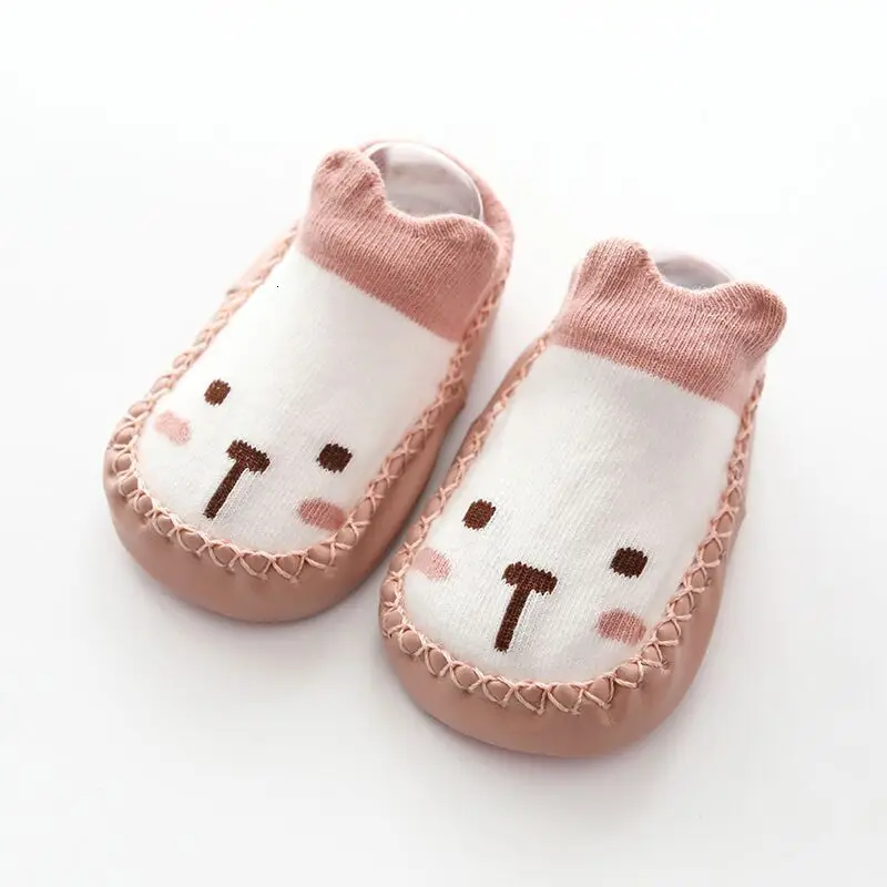 PD003 white Новинка года, носки с кожаной подошвой для маленьких мальчиков и девочек с героями мультфильмов детская обувь для обучения ходить нескользящие носки-тапочки с мягкой подошвой с изображением лисы - Цвет: PD003 white