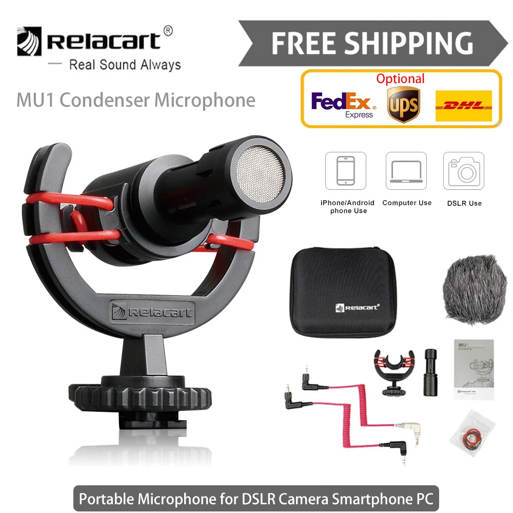 Микрофон Relacart MU1 конденсаторный для смартфонов iPhone Android DSLR камер Sony Canon Nikon Fujifilm