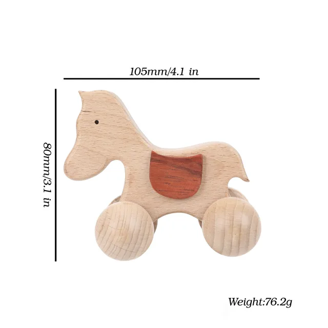 1PCS Baby Toys Wooden Car Cartoon Animals Shape Food Grade BPA Free Newborn Montessori Handmade Rattles Newborn Teether Toy Gift 5
