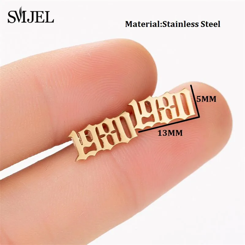 SMJEL Stainless Steel Year Number Stud Earrings Small Women Fashion Earings Custom Birth Unique Date Jewelry Gift 1980 to 2019