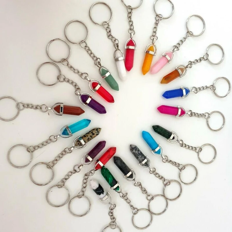 Модные натуральный камень кулон брелок гексагональная колонна брелоки розовый