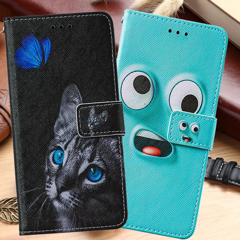 Модный чехол-кошелек из мягкой кожи с цветком и кошкой для iPhone X Xr Xs 6 6S 7 8 Plus SE 2020 12 11