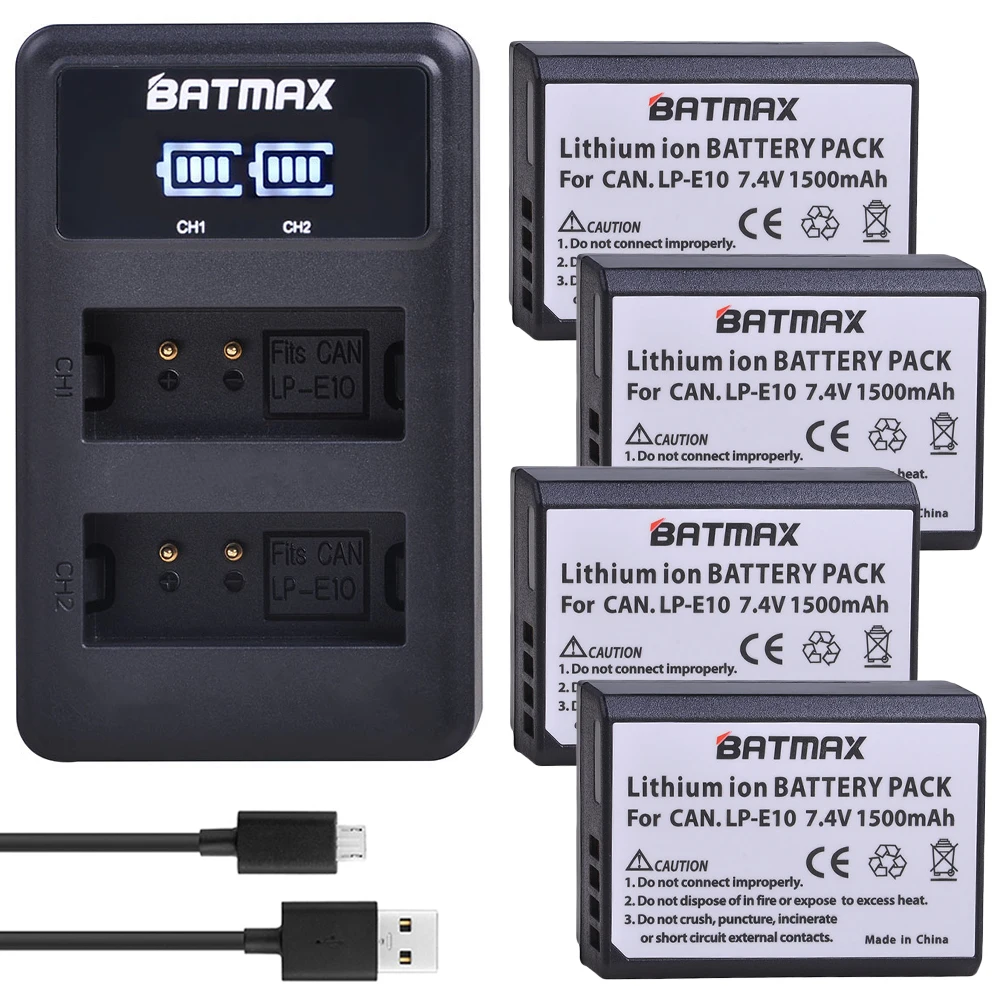 Batmax LP-E10 LP E10 LPE10 батарея akku+ светодиодный USB двойной зарядное устройство для Canon 1100D 1200D 1300D Rebel T3 T5 KISS X50 X70 - Цвет: 4B with charger