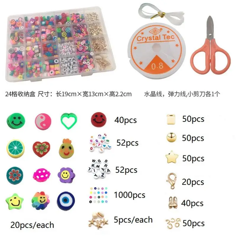 10MM Polymer Clay Beads Set For Bracelet Necklace Making Soft Clay Smile Fruit Cute Resin Beads DIY Accessories Kit Wholesale