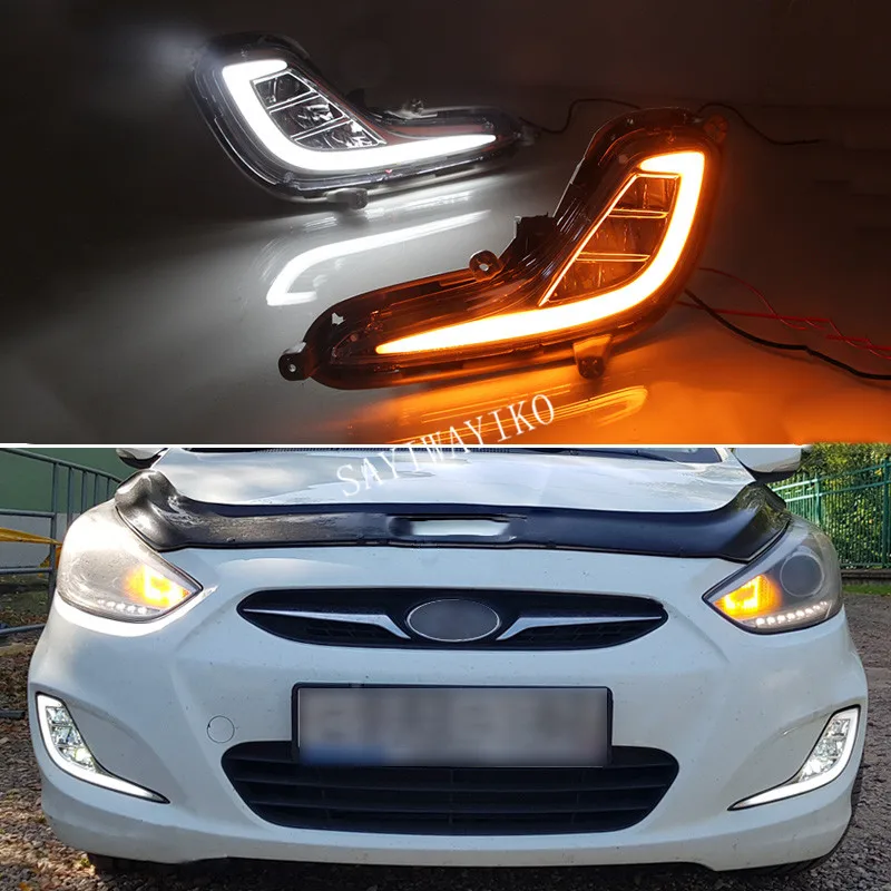 Для hyundai Solaris Accent 2010 2011 2012 2013 желтое Сигнальное реле автомобиля DRL 12 В Светодиодный дневной ходовой светильник светодиодный противотуманный фонарь