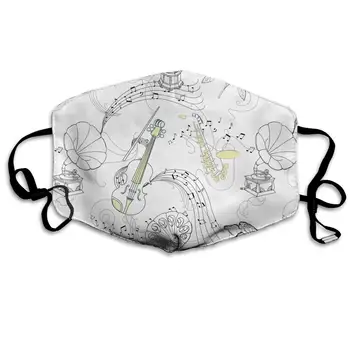 

Music Instruments Flowers And Gramophone Washable Reusable Mask, Cotton Anti Dust Half Face Mouth Mask For Kids Teens Men