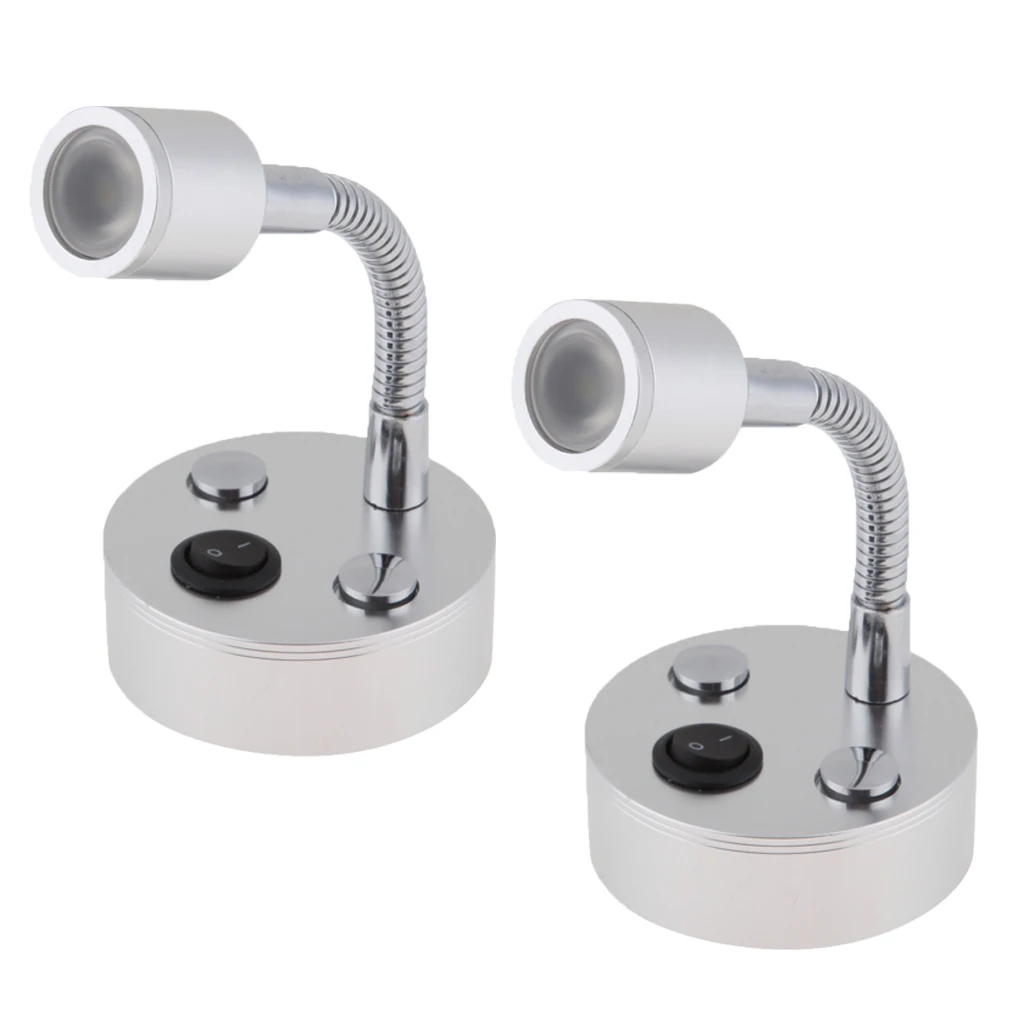 2x Boats RV Reading Lamp, LED Bed Lights Wall-Mounted Beside Lamps Wired Sconce Lamp, 12V / 1W, Gooseneck Length 10cm (Silver)