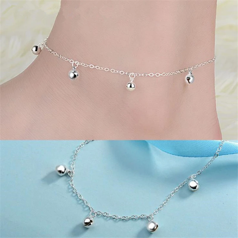 7 Bells Lady Chain Ankles Barefoot Sandal Beach Foot Jewelry 925 Sterling Silver Anklets Bracelets for Women Accessories