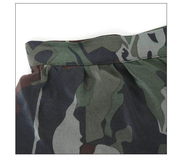 Women High Quality Silk& Viscose Camouflage Printed Skirt With Layer Ruffled Detail