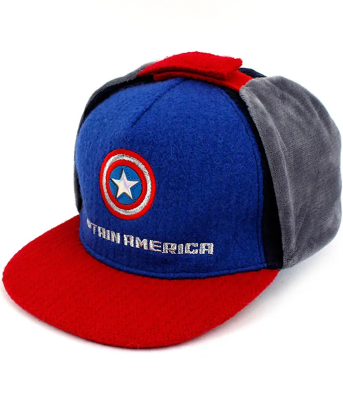 Детская шапка с надписью «Winghouse», «Marvel», «Капитан Америка», «Железный человек», кепка для мальчиков, зимняя плотная теплая шапка-ушанка с ушками - Цвет: Blue Hat