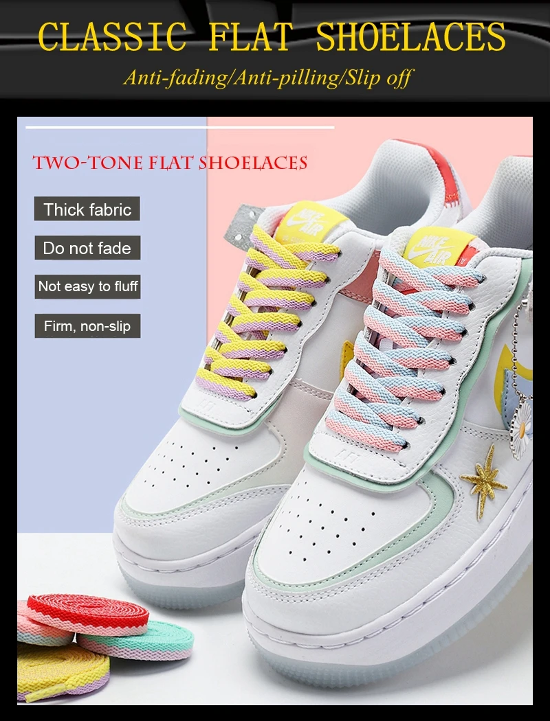 Zweifarbige flache Schnürsenkel für Sneaker, weiße Schnürsenkel, Präzisionsweben für AF1-Schnürsenkel, Freizeitschuhe, Zubehör, 1 Paar – Detail 1