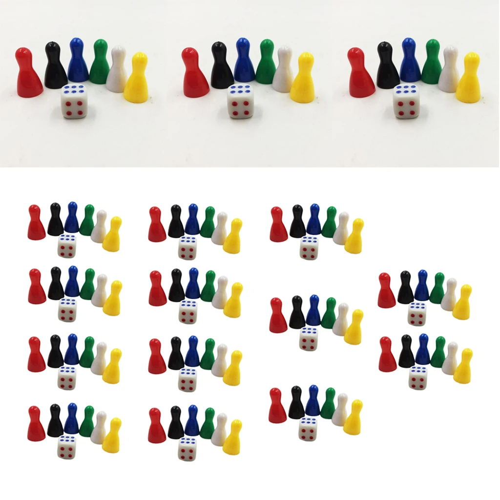 96 Pcs Colorful Pieces Pawn Chess Plastic Pieces &16 Pcs Dice Set for Board Card Games