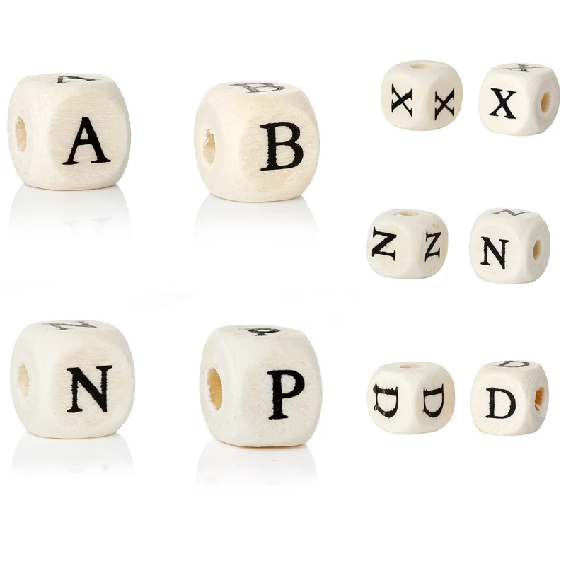 

Doreen Box Wood Spacer Beads Cube Natural Letter Pattern DIY About 10.0mm( 3/8") x 10.0mm( 3/8"), Hole: Approx 4.0mm, 30 PCs