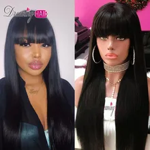 13X6 глубокий часть Невидимый предварительно Синтетические волосы на кружеве человеческих волос парики с челкой для Для женщин прямые бразильские Волосы remy закрытие парик