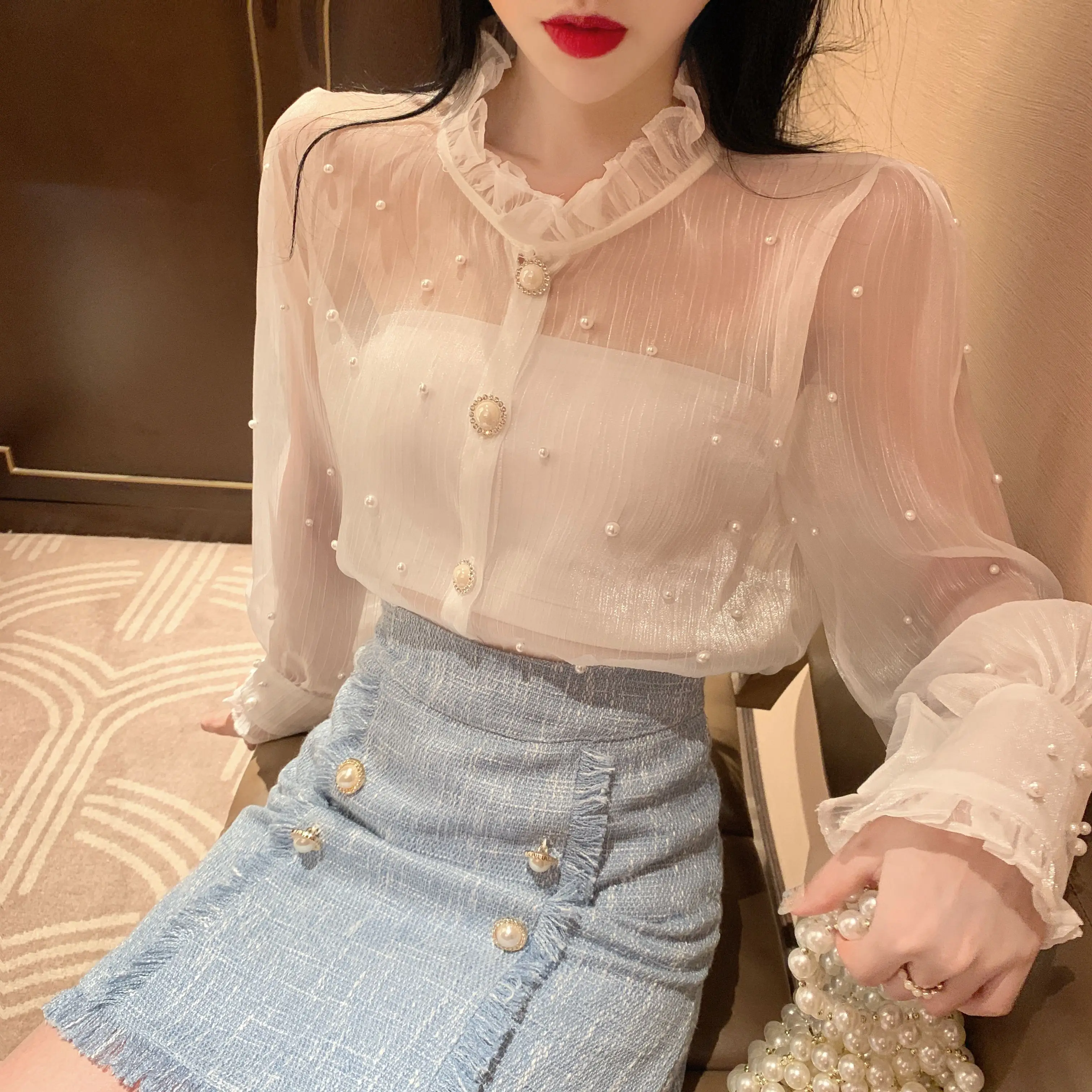 Перспективный дизайнер blusas mujer de moda рубашки с длинным рукавом модные брендовые женские блузки свободные топы Осень корейский стиль
