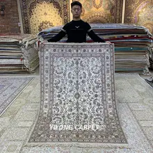 YILONG 4'x6' Тебриз шелк Vantage ковер античный бежевый шелковые ковры ручной работы для продажи(YHW1004AB