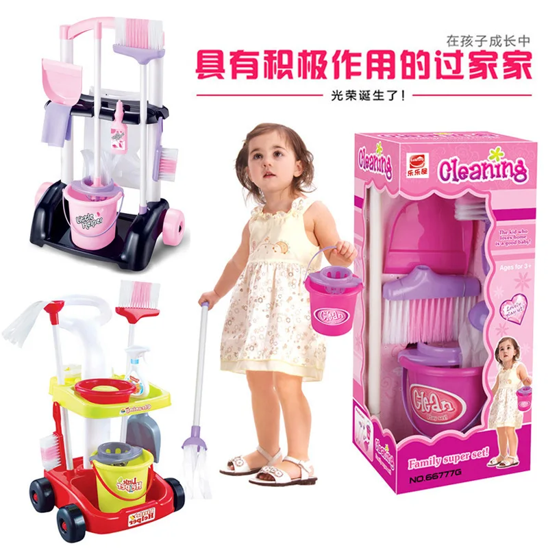 

Children Play House Cleaning Tools Model Small Appliances Vacuum Cleaner Bucket Mop Cleaning Trolley Set