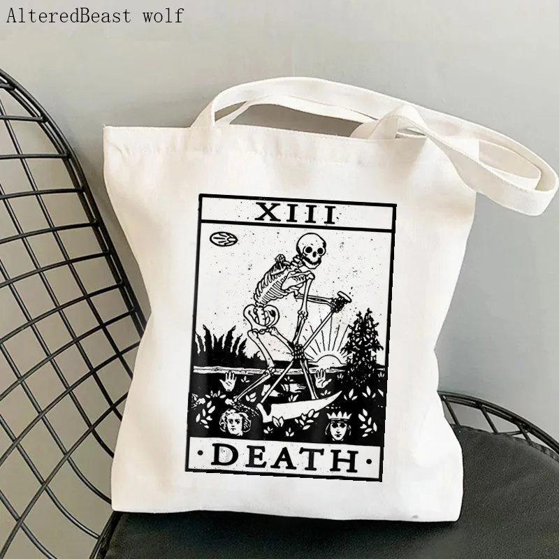 Women Shopper bag The Tower Tarot Card Printed Bag Harajuku Shopping Canvas Shopper Bag girl handbag Tote Shoulder Lady Bag