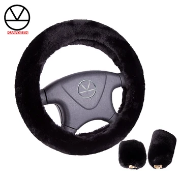 

KAWOSEN 3PCS/ Set Faux Rabbit Fur Steering Wheel Cover, Cute Warm Plush Steering Wheels Cover, Faux Fur Steering Cover FFWC03