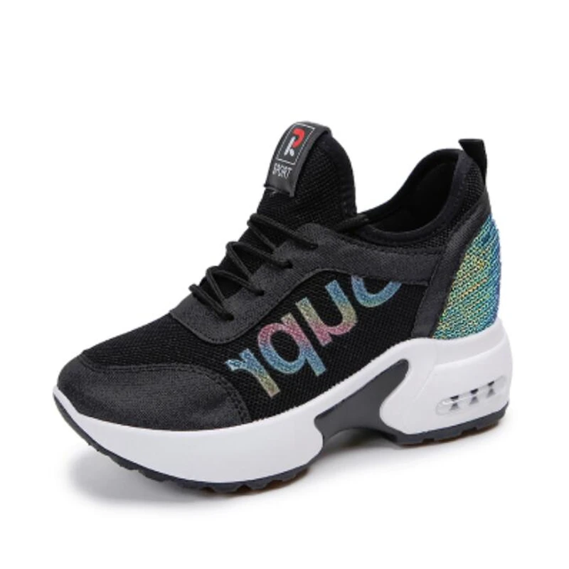 

High Quality High-top Platform Sneakers Women Knitted Casual Shoes Woman White Black Sneakers Air Mesh Chunky Trainers Dad Shoes