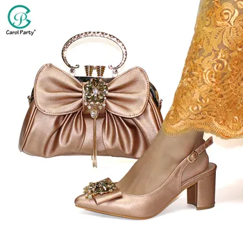 

2020 Lastest Italian design Decorated With Rhinestone Women Wedding Shoes And Bag Set Italian Ladies Sandals Shoes And Bag Set